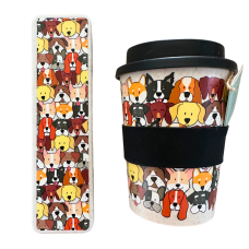 IS Gift The Dog Collective Wheat Straw Travel Cup & Cutlery Set | Black & Grey